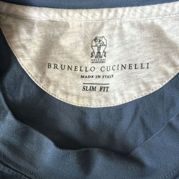 Brunello Cucinelli Men Simplicity In Elegance Logo Blue Tshirt Size M $590 - Picture 3 of 8